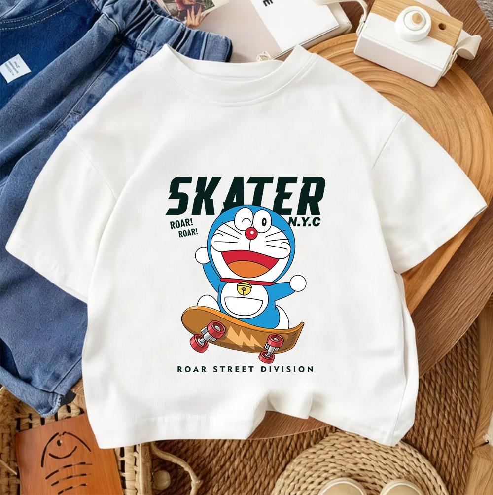 2026 Summer Kids' T-Shirt Doraemon Cute Design Fashionable Crew Neck Casual Streetwear