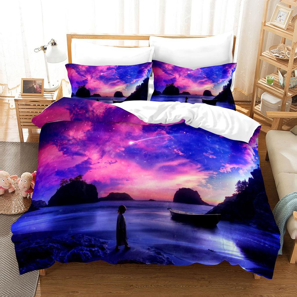 3D Digital Bedding Three-Piece Quilt Cover Landscape