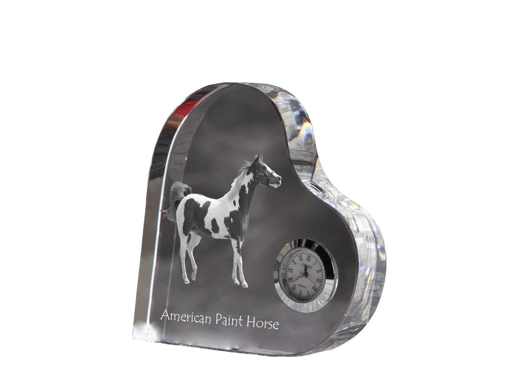 American Paint Horse – Crystal clock with a picture of a horse, heart-shaped shelf clock | Art-Dog