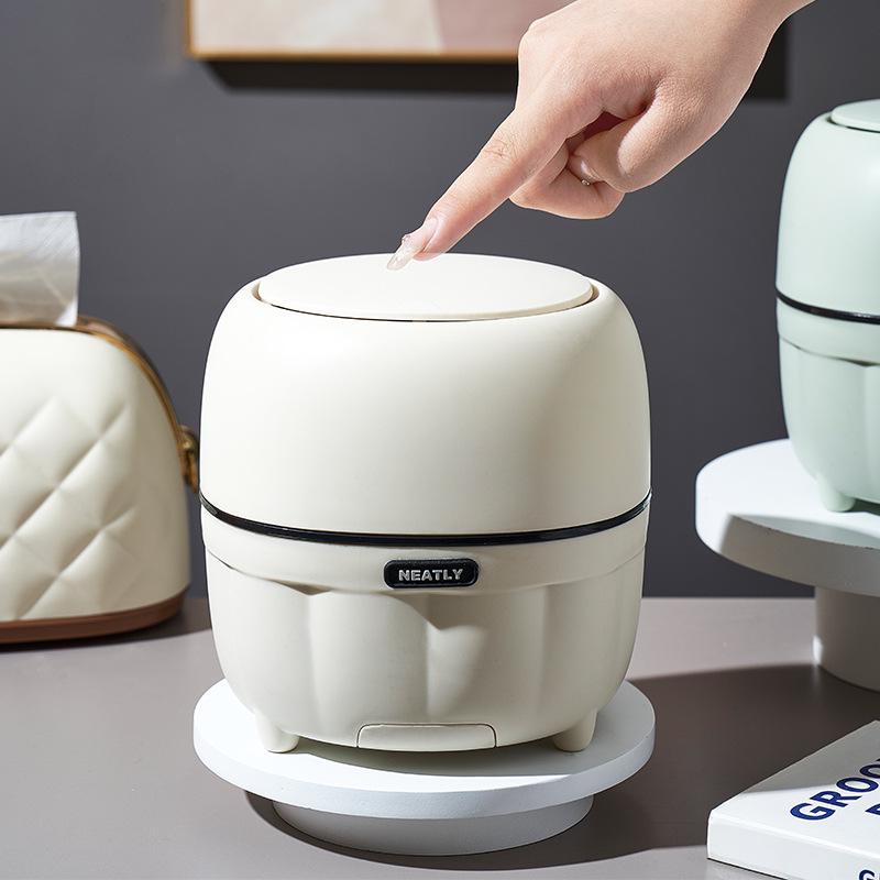 Press-Type Desktop Trash Can with Lid for Office, Living Room, Study, Coffee Table - Creative Storage Solution