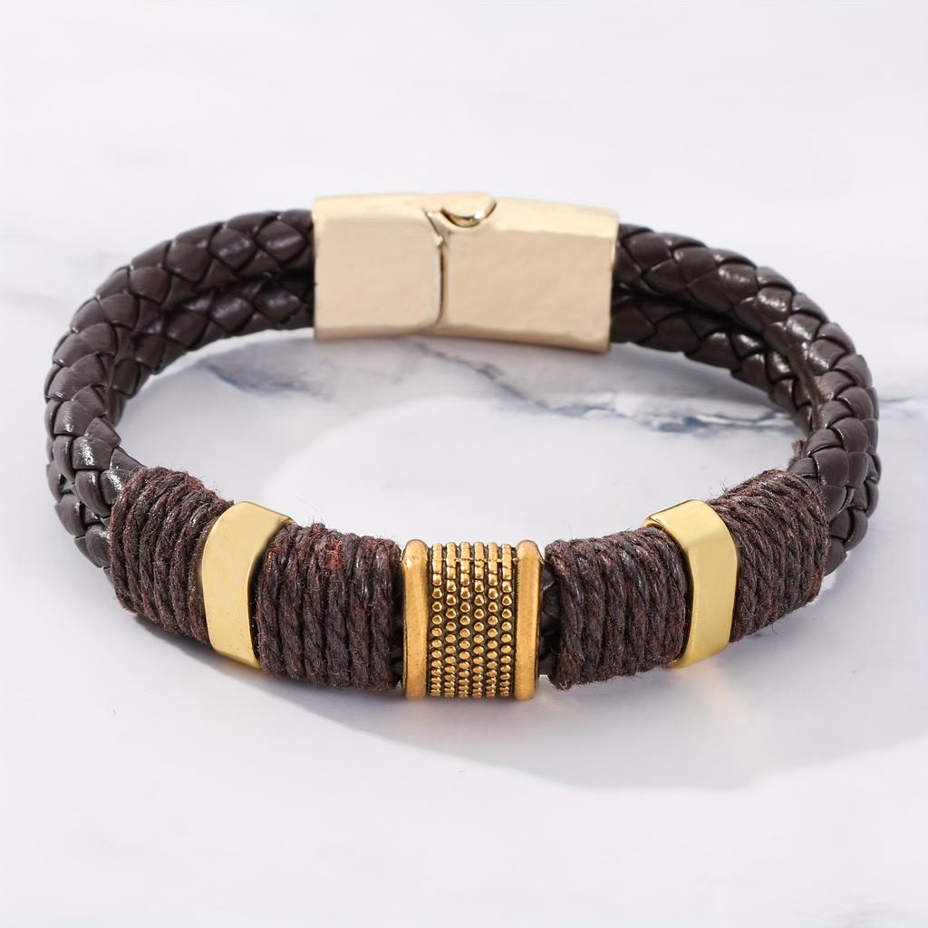 Retro Faux Leather Men's Bracelet | Multi-Layer, Faux Beaded, Jewelry Wrist Bracelet Gift, Father's Day Gift, Christmas Gift