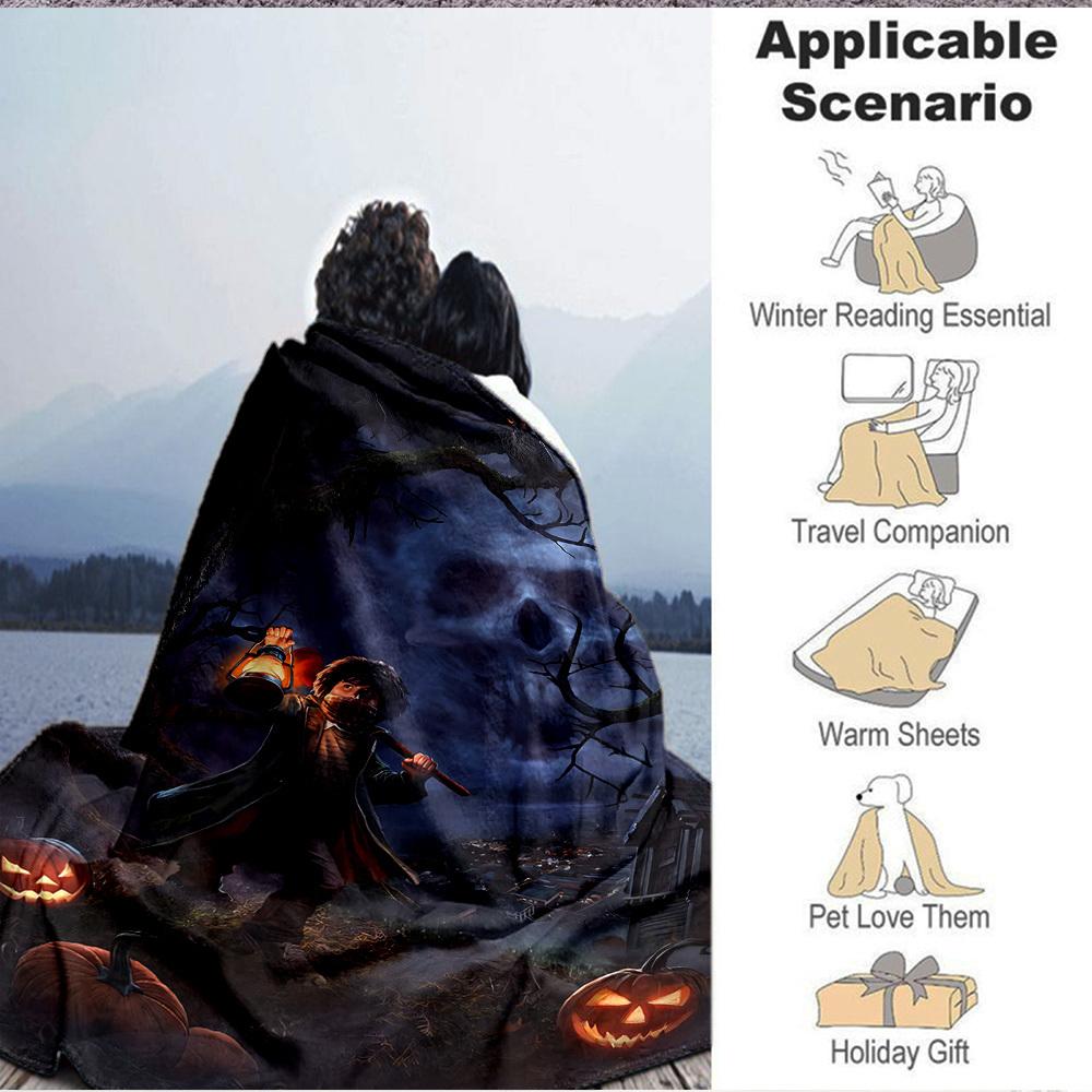 1PC Halloween, Ghostly Scene Blanket Soft Warm All Season Throw for Sofa, Bed, Car, Office Vibrant Colorful Design, Durable & Cozy Gift