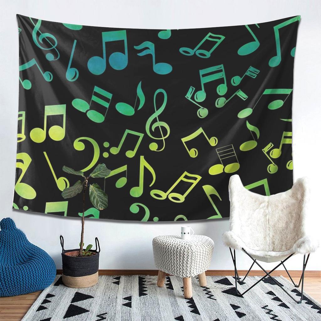 Yellow And Green Music Notes Tapestry Decor Art Aesthetic Tapestries for Living Room Bedroom Home Wall Cloth Wall Hanging