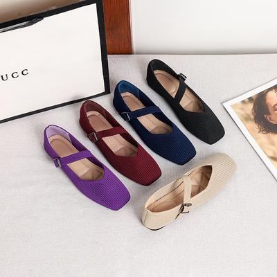 Damen Square Toe Mary Jane Ballerinas Lässige Ballettschuhe Gehen Schuhe mit Verstellbarem Riemen Slip-On Bequeme Arbeits Ballerinas Weiche Elegante Schuhe für Damen