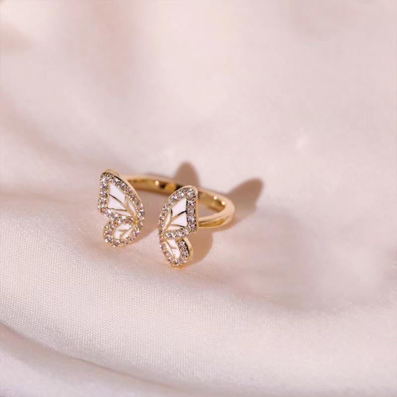 2025 Trendy White Mother of Pearl Butterfly Ring Set: High-End, Niche Design Open Index Finger Ring for Women