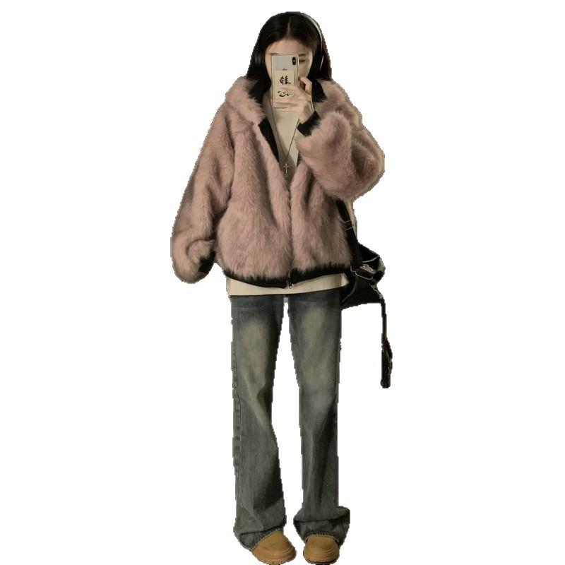Winter New Retro Cute Short Wear Hooded Fluffy Warm Jacket On Both Sides Women's Velvet Thickened Down Cotton Clothes