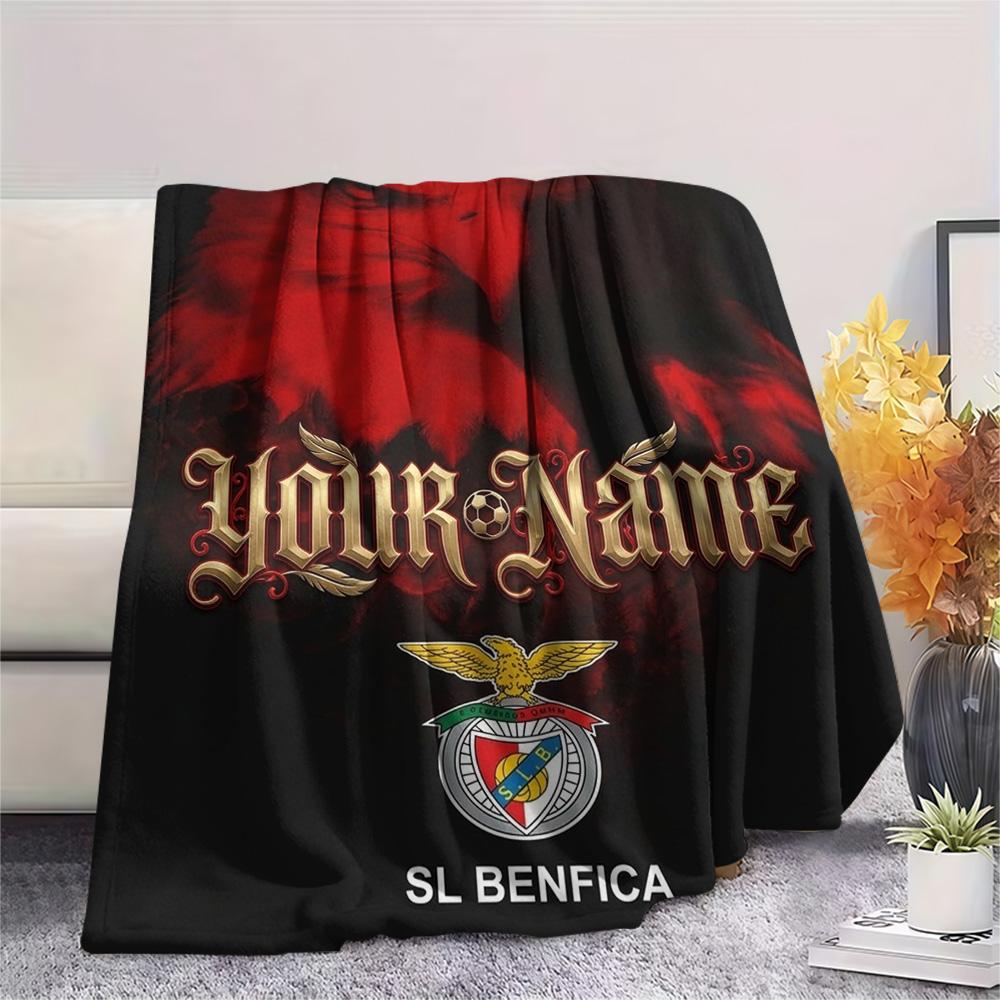1PC Benfica Crest Custom Name Patterned Flannel Blanket Suitable For All Seasons For Home Decor Warmth And Comfort Gifts Holiday Present