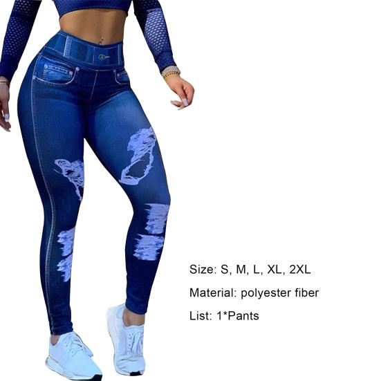 Pantaloni in Finto Denim Colore Unico Super Elastici Autunno Inverno Graffiati Colore Puro per Yoga