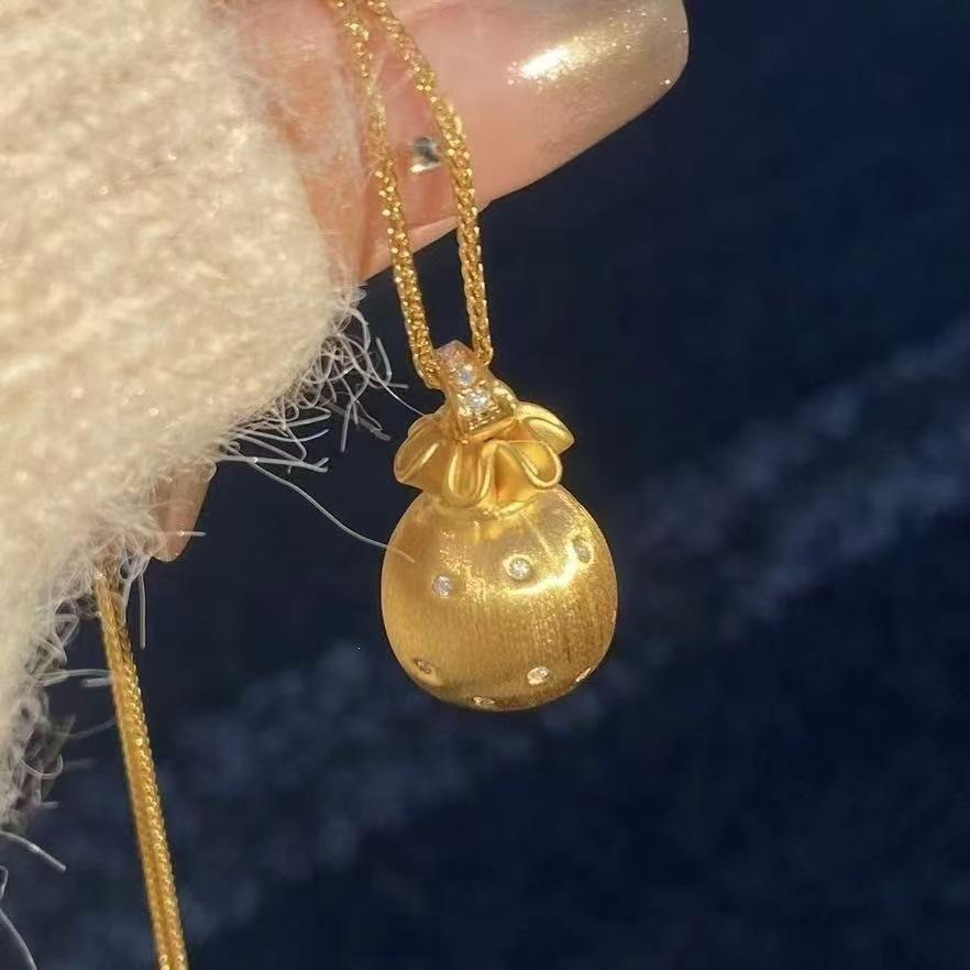 Rose Gold Diamond Lucky Bag Pendant Necklace - Elegant Chinese Style for Women