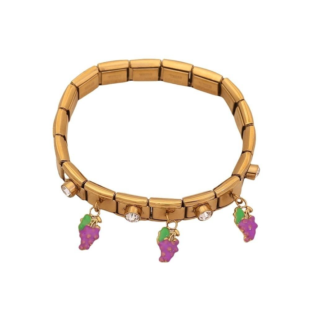 Crystal Fruit Pendant Bangle Elastic Stainless Steel Bracelet Geometric Square Bracelet  Vacation