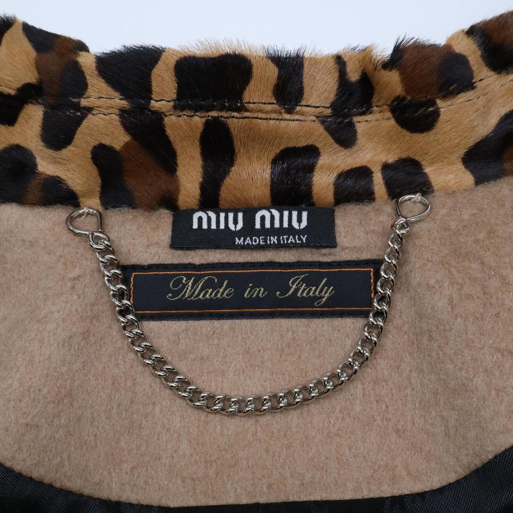 MIUMIU [Good condition/Domestic regular] Single-breasted beaded collar coat 40 beigeUsed