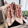 Polka Dot Camellia 90 Imitation Silk Large Square Scarf Shawl Commuting Versatile Printed Scarf Headscarf Silk Scarf Women