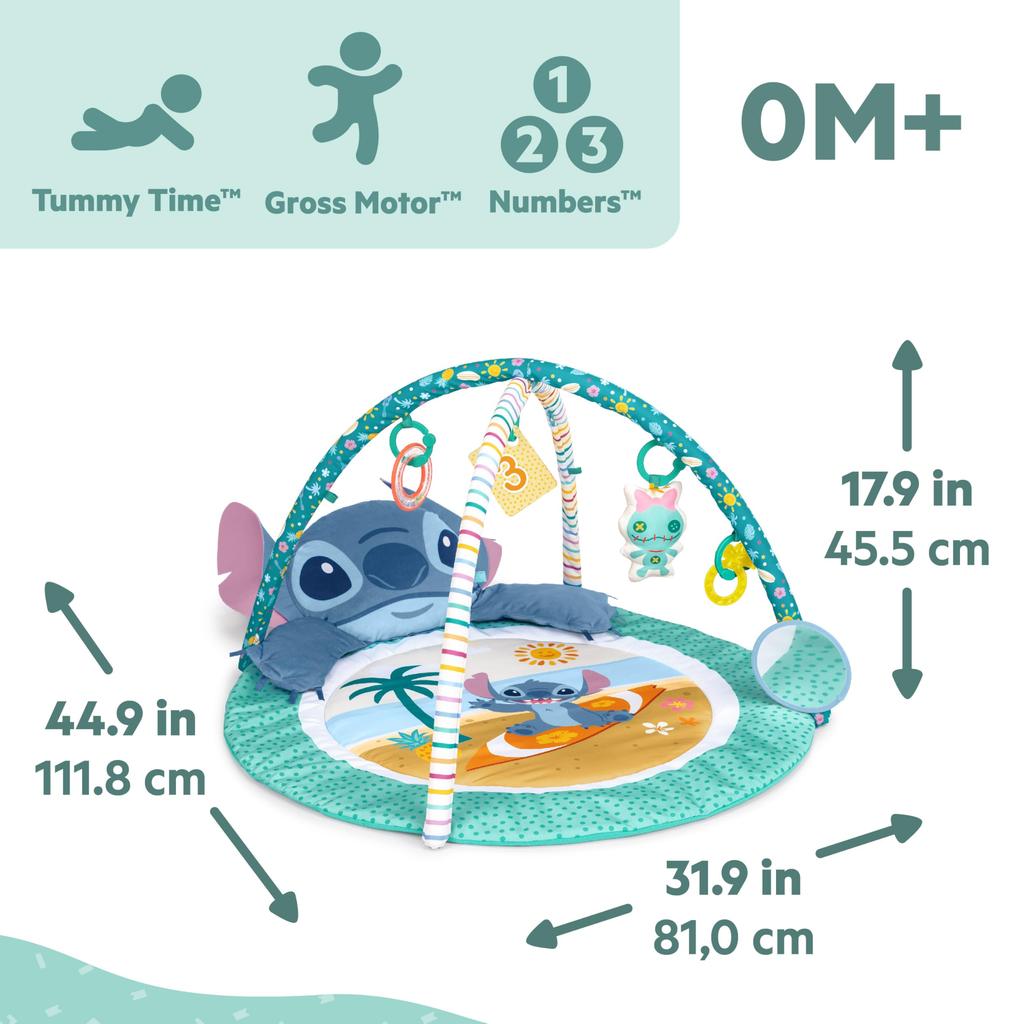 Bright Starts Disney Baby Stitch Party in Paradise Play Gym Mat with 5 including a removable Stitch plush Suitable for ages 0M and & Toys, toy. up.