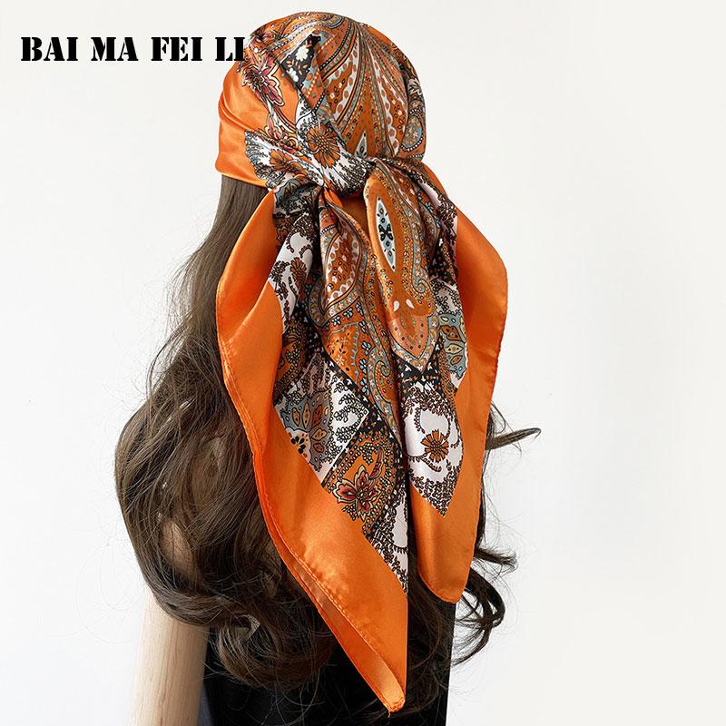 European American Bandana Cashew Print Square Scarf Multifunctional Headscarf Versatile Neck Shawl Fashion Women Hair Accessorie
