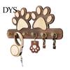 Wall Hook with Dog Paw Shape Key Holder Wood Anti-Rust Wall-mounted Metal Hooks Organizer for Keys Pet Leashes Scarves Small Items Rack