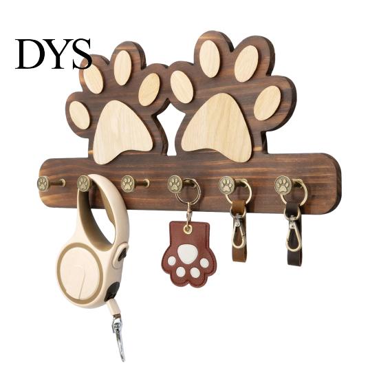 Wall Hook with Dog Paw Shape Key Holder Wood Anti-Rust Wall-mounted Metal Hooks Organizer for Keys Pet Leashes Scarves Small Items Rack