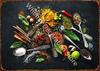 Kitchen Themed Wall Art Decor Colorful Spice and Spoon In Table Metal Tin Sign Food Cooking Ingredients Metal Art Print Decor