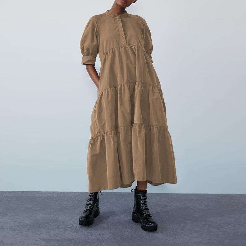 Plus Size Women's Summer Bohemian Vest Dress Vintage Bubble Sleeve Loose Long Casual Dresses