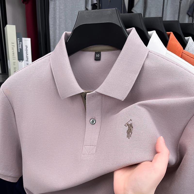 STORN 100% Puur Katoen High-end Merk Heren Korte Mouw Poloshirt Comfort Lichtgewicht Zomer Casual T-shirt Jeugdige Modieuze Top L roze