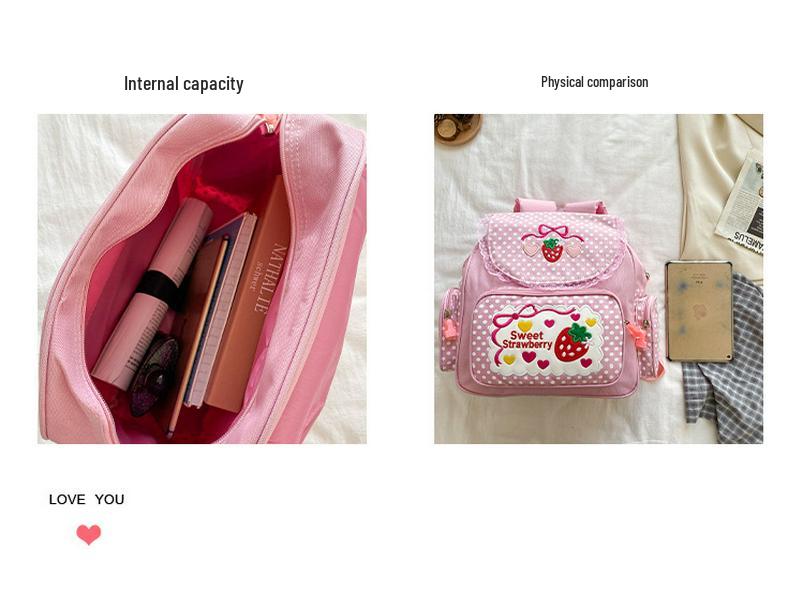 Japanese Soft Girl Cute Strawberry Embroidered Lace Backpack