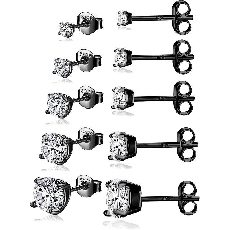 925 Sterling Silver Stud earrings Set | White Gold Plated Hypoallergenic Stud Earrings | Cubic Zirconia Stud Earrings for Women