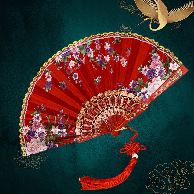 1Pc Flower Pattern Elegant & Luxurious Folding Fan Vintage Dance Fan Fashion Chinese Style Hand Held Stamping Design