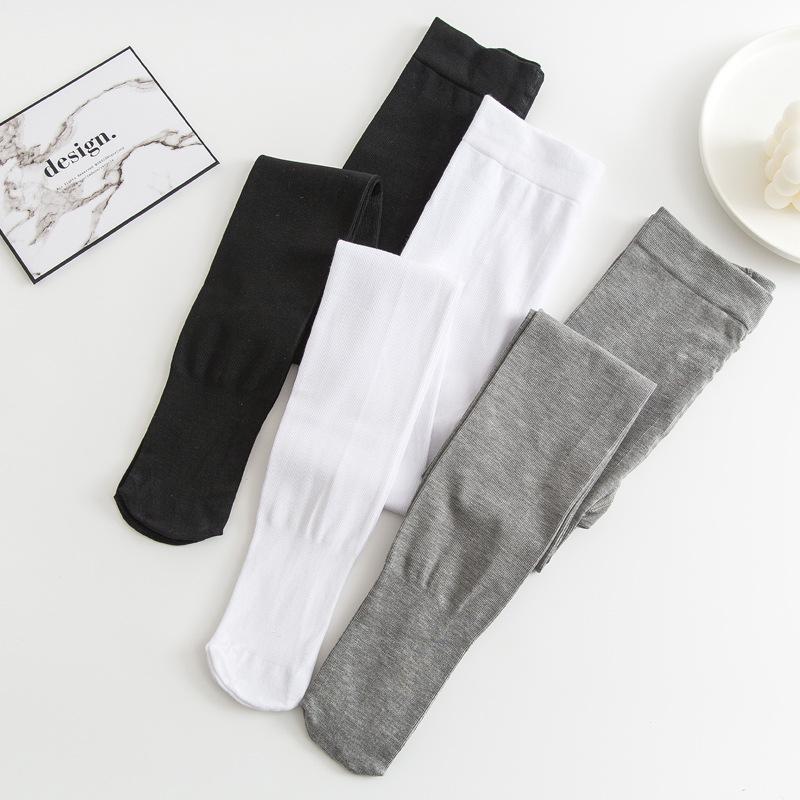 Girls' Cotton Dance Tights: Thin Vertical Stripes, White, Student-Friendly