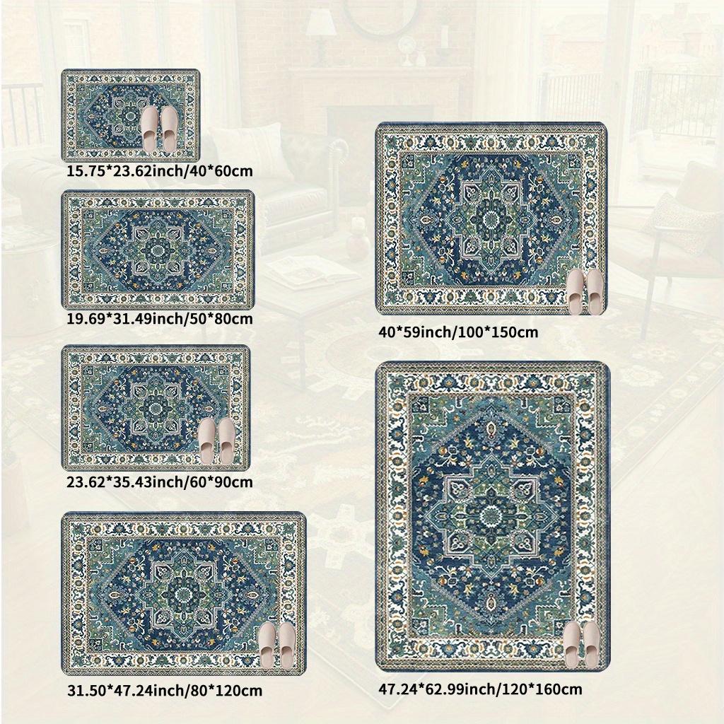 Vintage Persian Area Rug Blue Floral Medallion Carpet Non-slip Floor Mat for Living Room Bedroom Home Decor