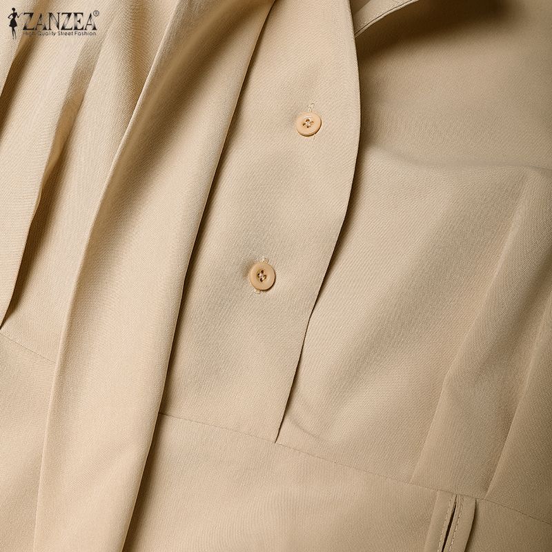 ZANZEA Women Turn Down Collar Long Sleeve Loose Casual Dress