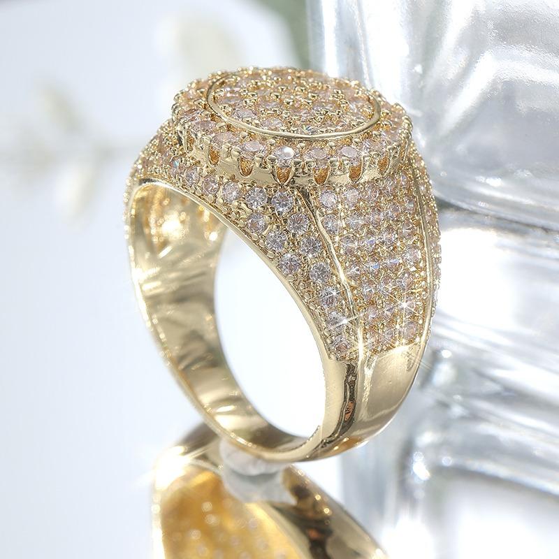Gorgeous Wedding Engagement Golden Plated Ring for Women Fashion Sparking Design Inlaid Synthetic Zirconia Banquet Jewelry Gifts