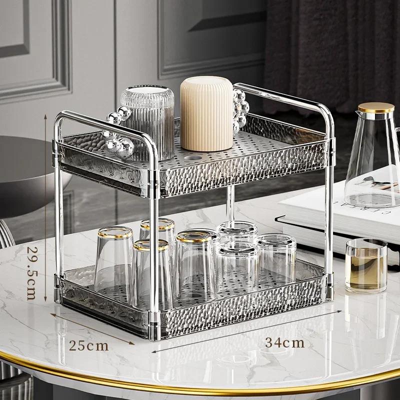 Kitchen Desktop Double Layer Draining Rack Cup Organizer Teacup Tableware Fruit Vegetable Water Storage Household Basic Shelf