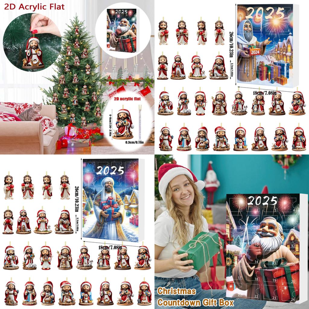 Santa Claus Christmas Countdown Calendar Gift Set Made Of Acrylic Holiday Ornament For Kids And Adults