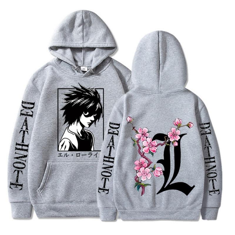 Men's street sweatshirt Death Note L print anime hoodie plus velvet men and women autumn and winter comfortable sweatshirt