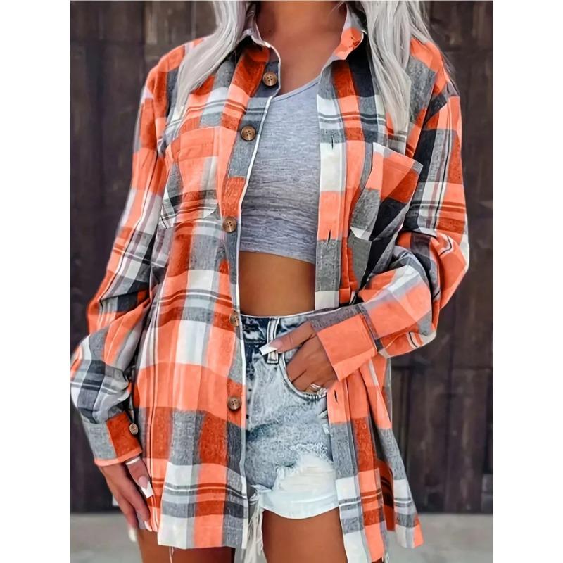 Nadměrná velikost 1XL-5XL Dámská Módní Kostkovaná Tištěná Košile Ležérní Volná Dlouhý Rukáv Košile Límec Design Košile Topy