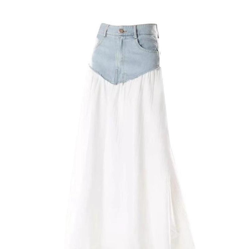 2026 Summer New Retro Irregular Splicing Cowboy Skirt for Women, Versatile and Slimming, Denim Half Body Skirt, Long Style