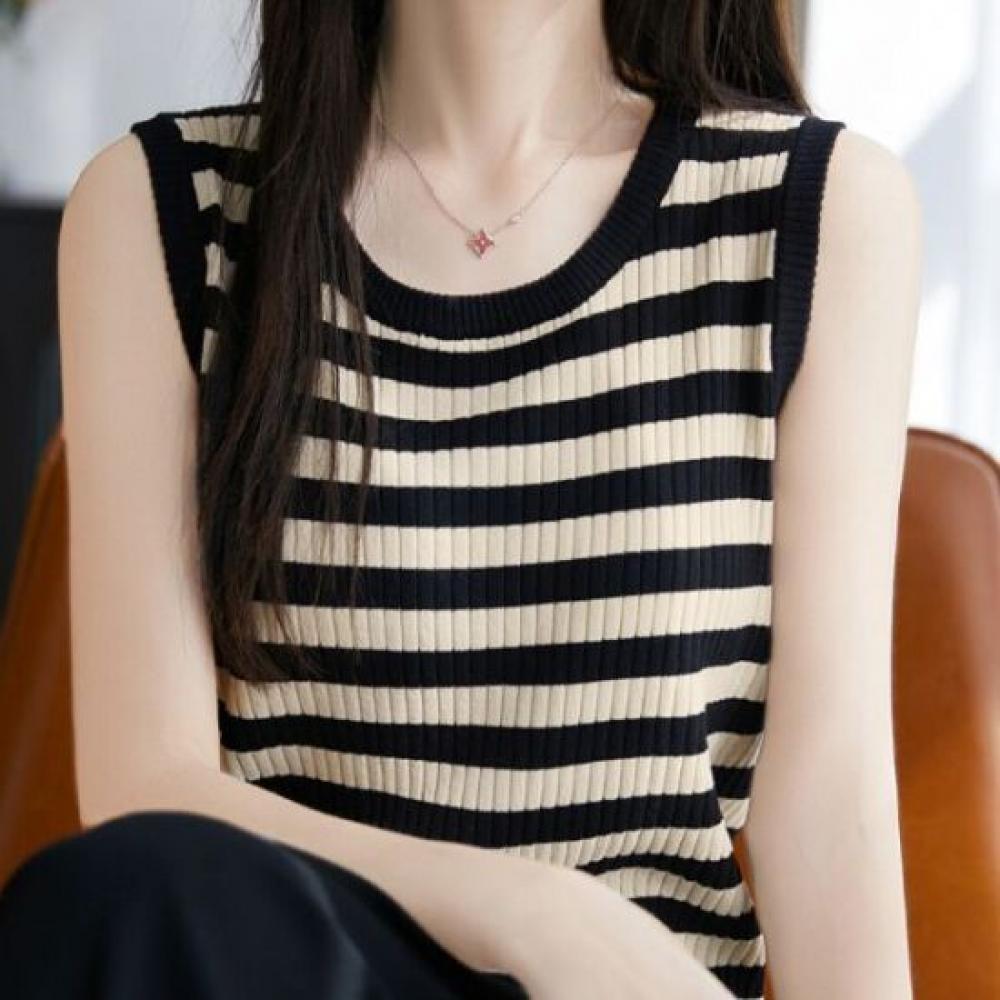 Navava Women Striped Sleeveless Knit Top Nk2930 1 + 1