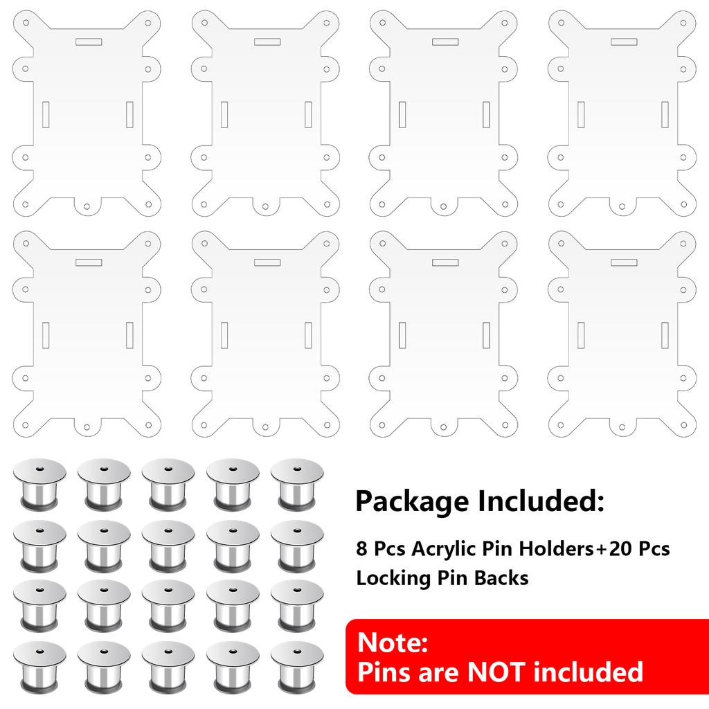 8 Pcs Badge Buddy Pin Holders With 20 Locking Pin Backs, Acrylic Badge Buddy Topper & Pin Holder For Nurse, Doctor, Student & St