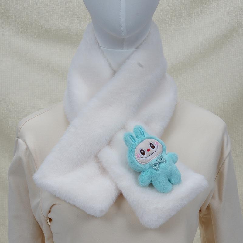 2025 Autumn/Winter Cute Cartoon Plush Scarf: Faux Rabbit Neck Warmer for Girls
