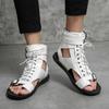Hot Sale Luxury Men Roman Sandals Designer White Flat Sandals Men Open-toe Summer Shoes Man Comfortable Lace-up Leather Sandals