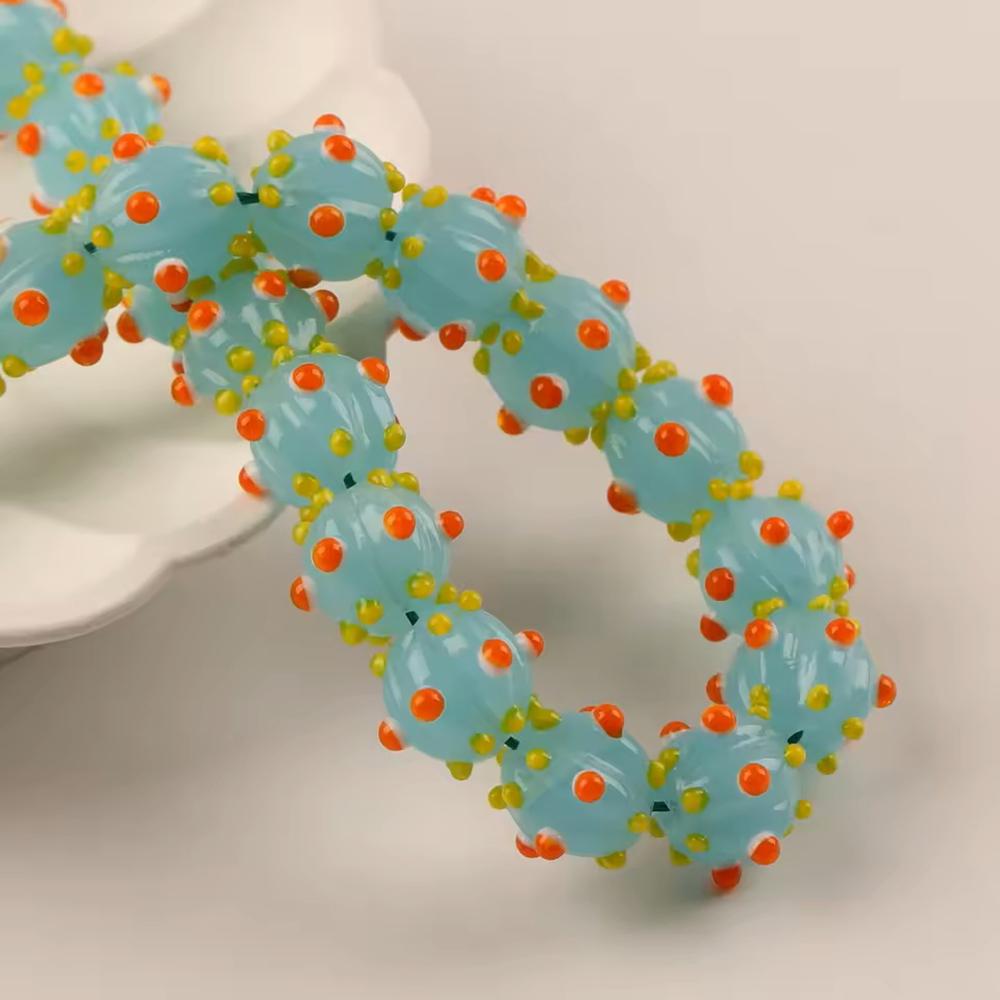 10pcs 12mm Round Pumpkin Shape Spots Handmade Lampwork Glass Charm Loose Beads for Jewelry Making Accessories DIY Crafts Findings