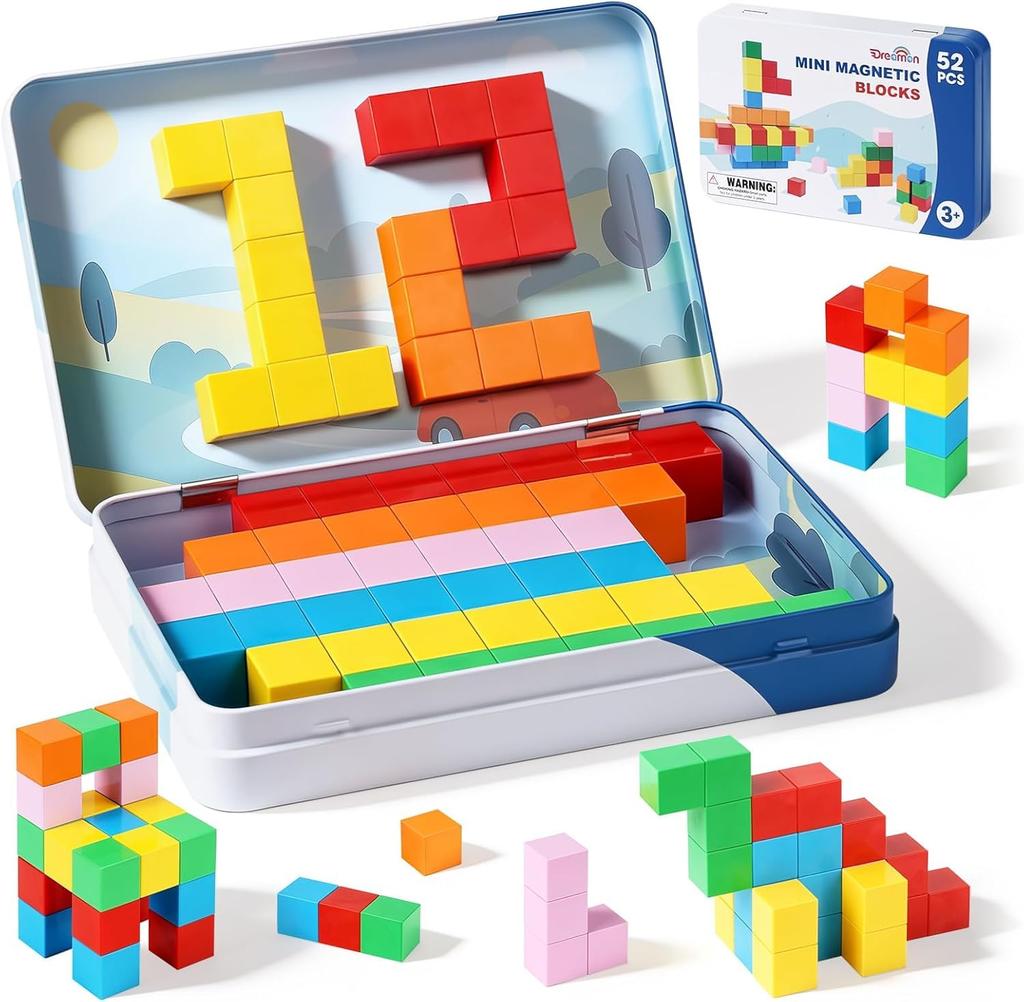Magnetic Magnetic 3D Building Educational Toy for Boys and Girls Ages Birthday Brain Finger Color Shape Math Learning Preschool Present Blocks, 52pcs,