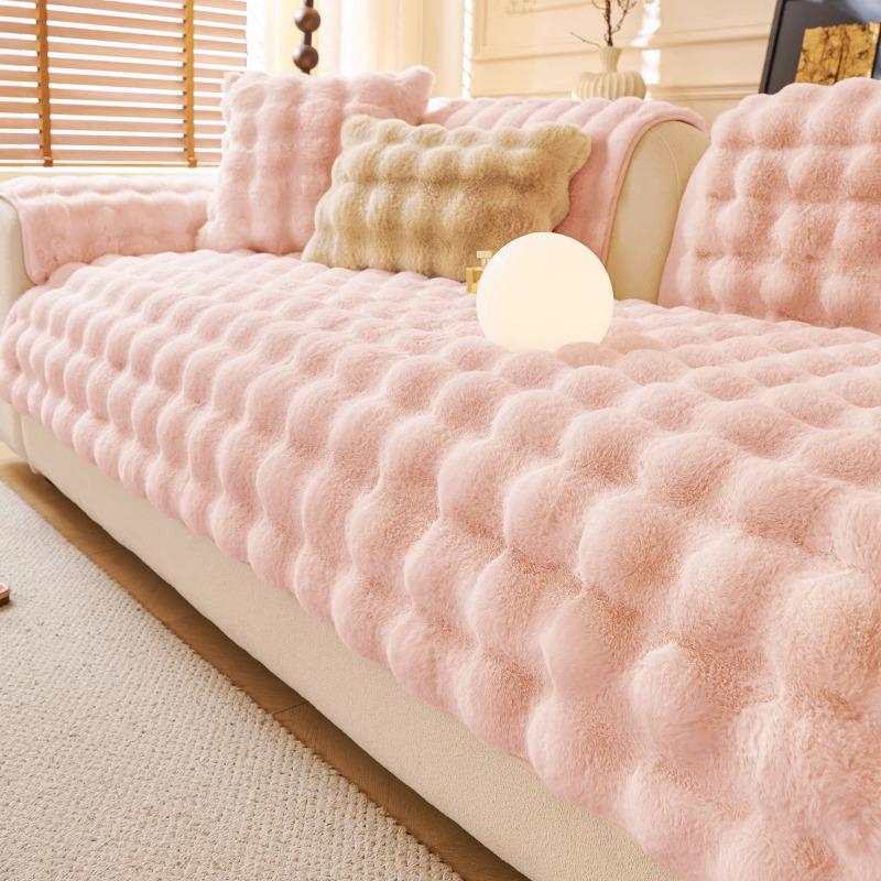 Non-Slip Rabbit Plush Winter Sofa Cushion & Tatami Blanket