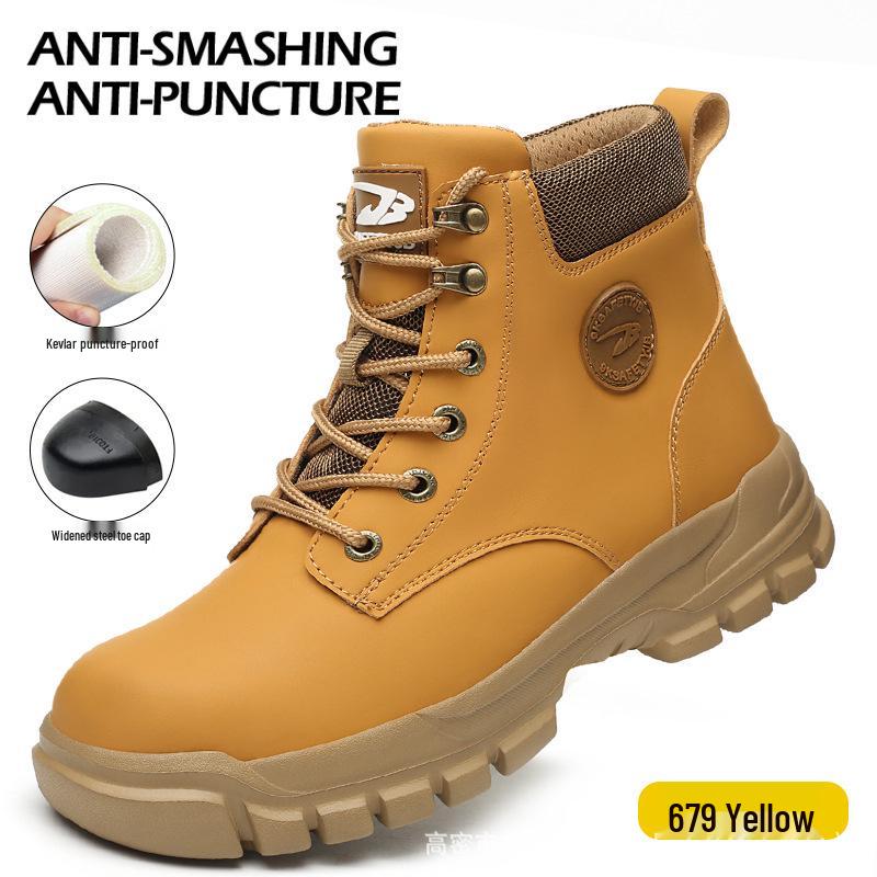 Four Seasons High-Top Steel Toe Safety Boots, Microfiber Leather, Anti-Slip, Anti-Smash, Anti-Puncture, Wear-Resistant, Comfortable Work Shoes.