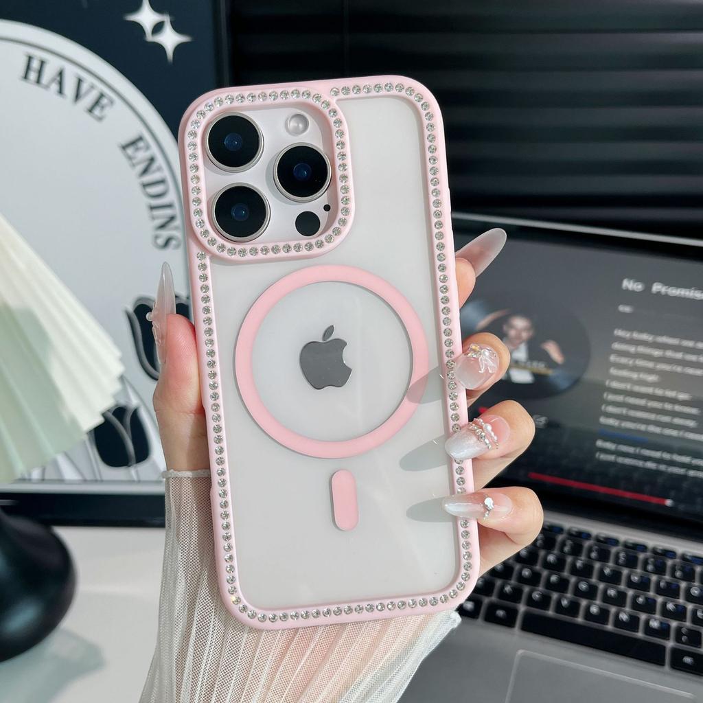 Apple 16 ProMax Flash Drill Mobile Phone Case Suitable for IPhone 15 Transparent Rhinestone 17 Magnetic PC Hard Case Protection Case
