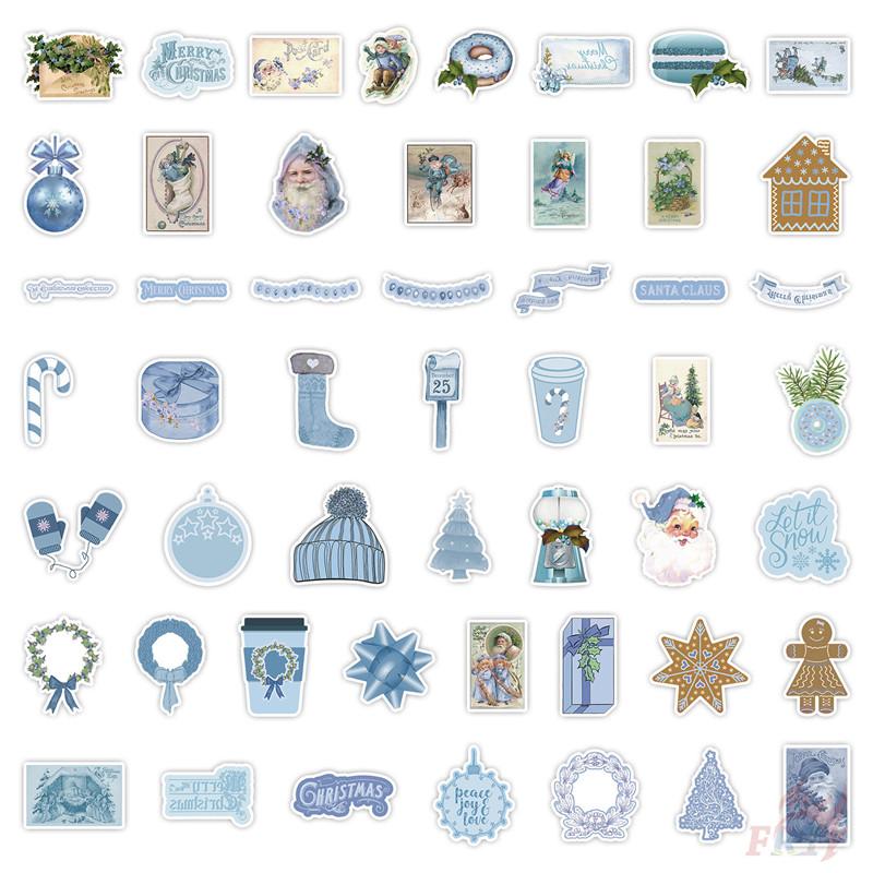50Pcs/100Pcs Blue Merry Christmas Stickers DIY Fashion Waterproof Doodle Decals Stickers