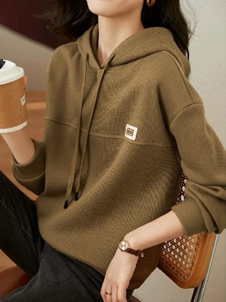Thickened Sweatshirt Women's Solid Color Hooded Pullover Top