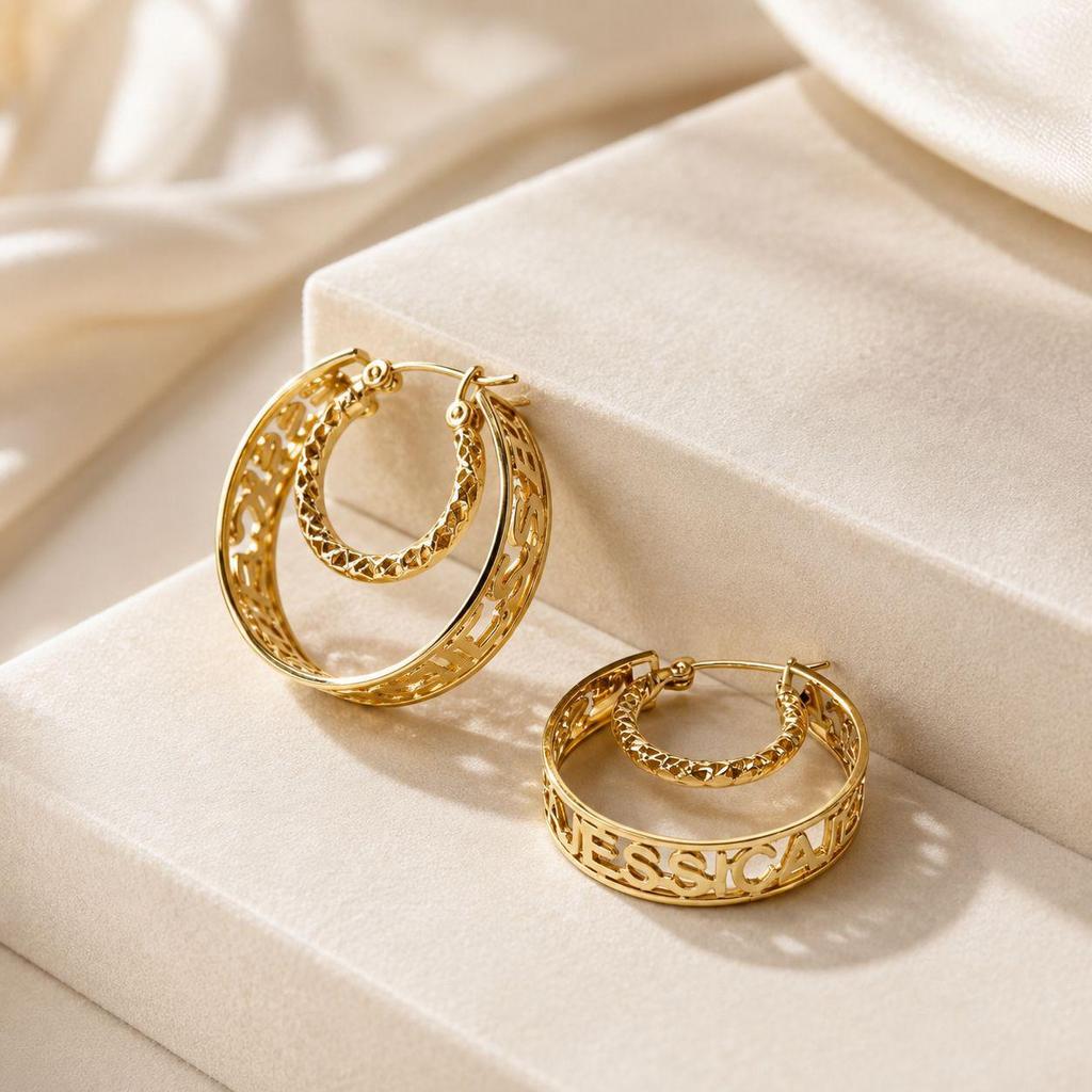 Best-Selling English Hollow Gold Hoop Earrings: Luxurious, Noble, Simple, High-Grade Stainless Steel