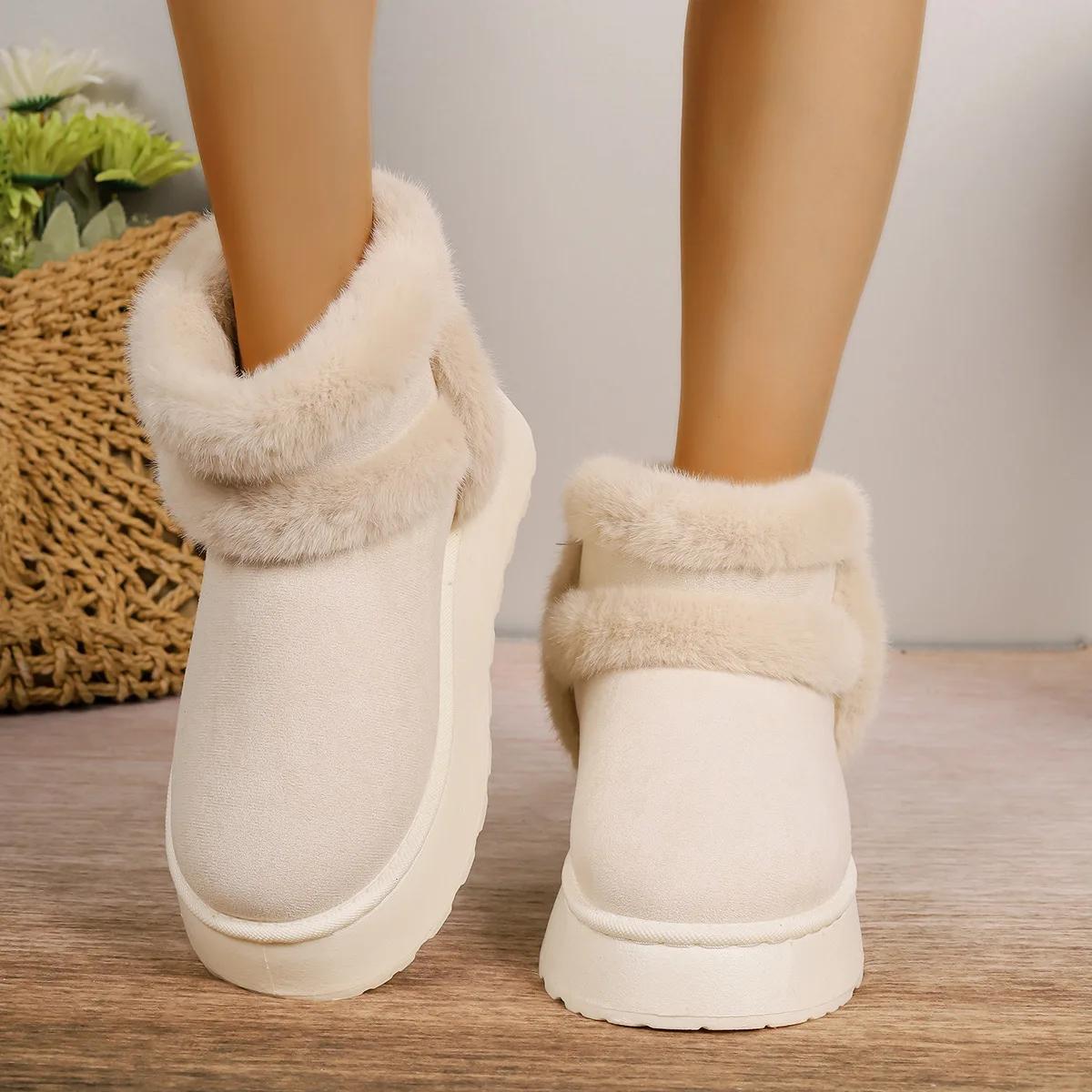 

Fashion Thick Bottom Snow Boots Women Fashion Warm Cotton Shoes Flat Anti-slip Casual Short Boots Black Winter Shoes Women Botas Mujer 41