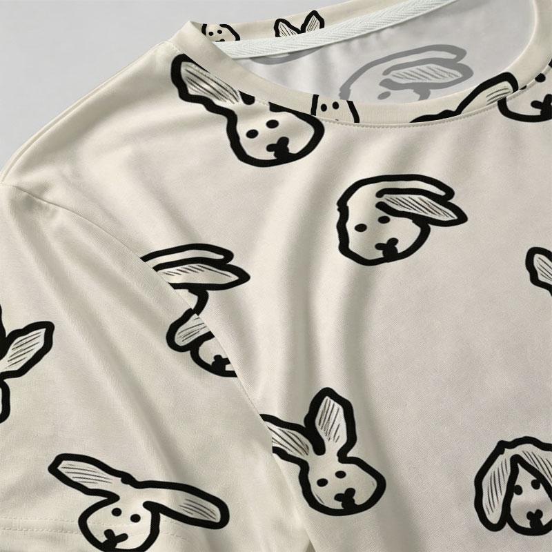 Women's Korean Style Rabbit Series Round Neck Short Sleeve T-Shirt Simple Design, Comfortable Fabric, Versatile for Daily Casual & Short Trips