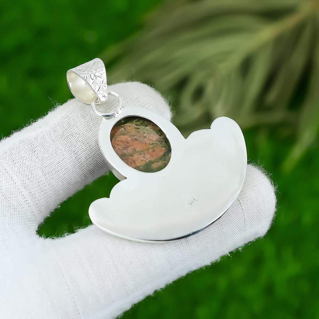 925 Silver Oval Unakite Gemstone Birthday Bezel Wedding Wife New Pendant Jewelry